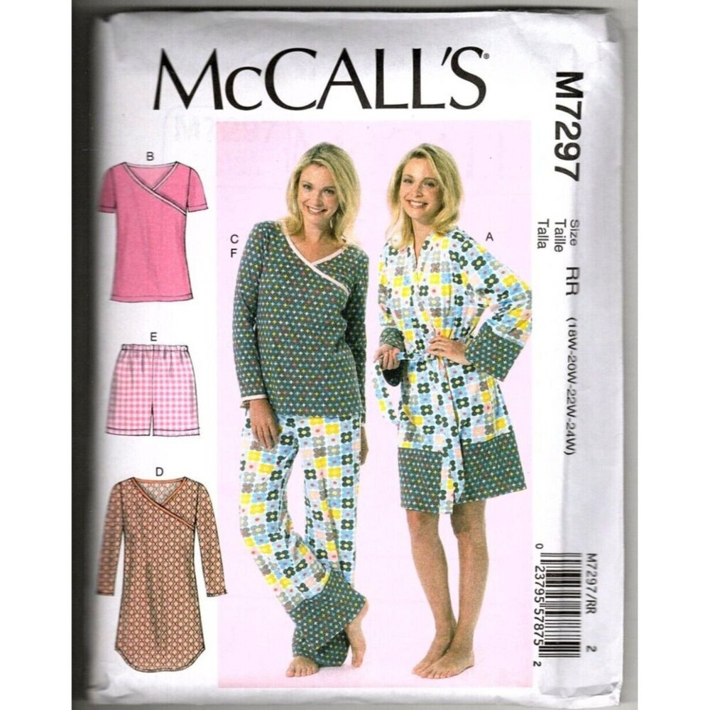 McCall's M7297 Womens 18W to 24W Pajamas, Robe, Gown, Pants Sewing Pattern